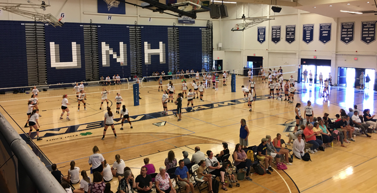 Multiple games being played at UNH Volleyball Camp
